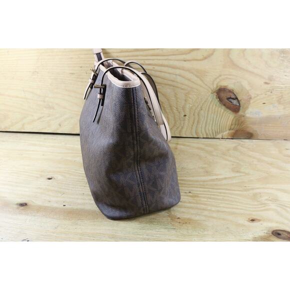 Michael Kors Bag Jet Set Signature Brown Logo Monogram Tote Shoulder Large - Picture 5 of 12